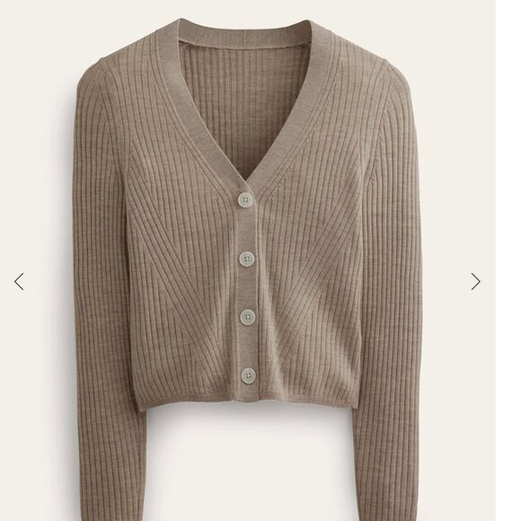 Boden Ribbed Merino V Cardigan Chinchilla Melange S NWT - Picture 4 of 7